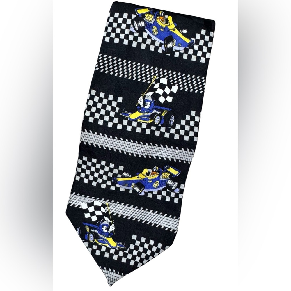 Vintage Disney Mickey Mouse & Donald Duck Racing Silk Tie